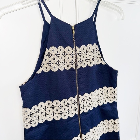 Lilly Pulitzer Annabelle True Navy/Metallic Gold Lace Stripe Shift Dress 4 - Picture 13 of 15
